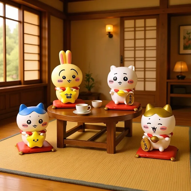 

Lucky Cat Figurine Set Cute Usagi Hachiware Jiikawa Fortune Collectible Figures 4Pcs CarHome Decor