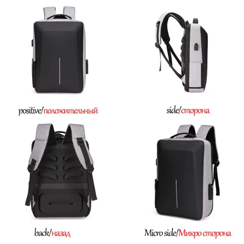 Fashion New Casual Men Computer Backpack Hard Shell Anti-theft Backbag Laptop External Charging Port Waterproof Shoulder Bag