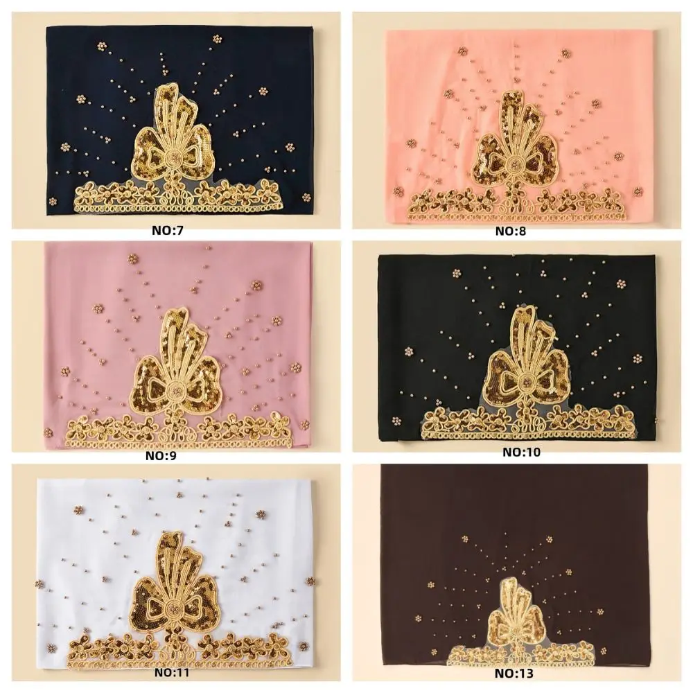 

Шелковые платки-хиджабы с жемчугом и вышивкой золотыми бусинами, исламские тюрбаны в этническом стиле, длинные шали с пайетками для женщин