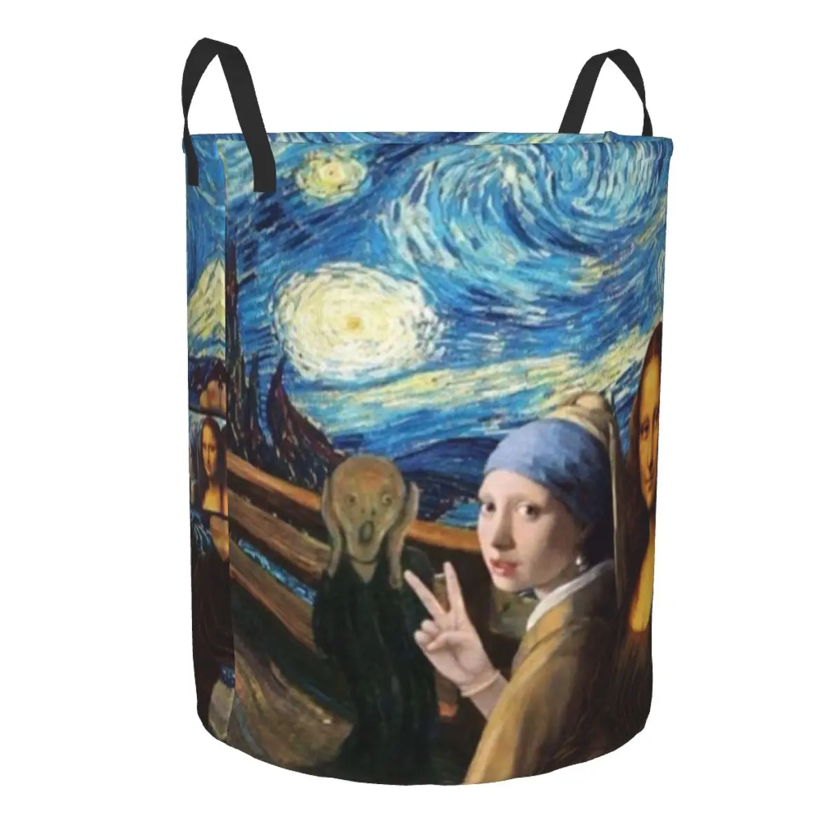 Starry Night By Mona Lisa And Vincent Van Gogh Laundry Hamper Large Clothes Storage Basket Art Painting Toy Bin Organizer