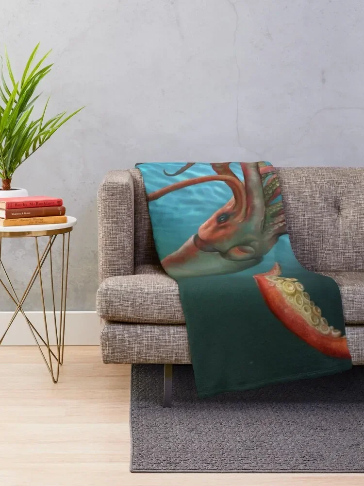 Giant Squid Throw Blanket Plaid on the sofa Summer Summer Beddings Blankets