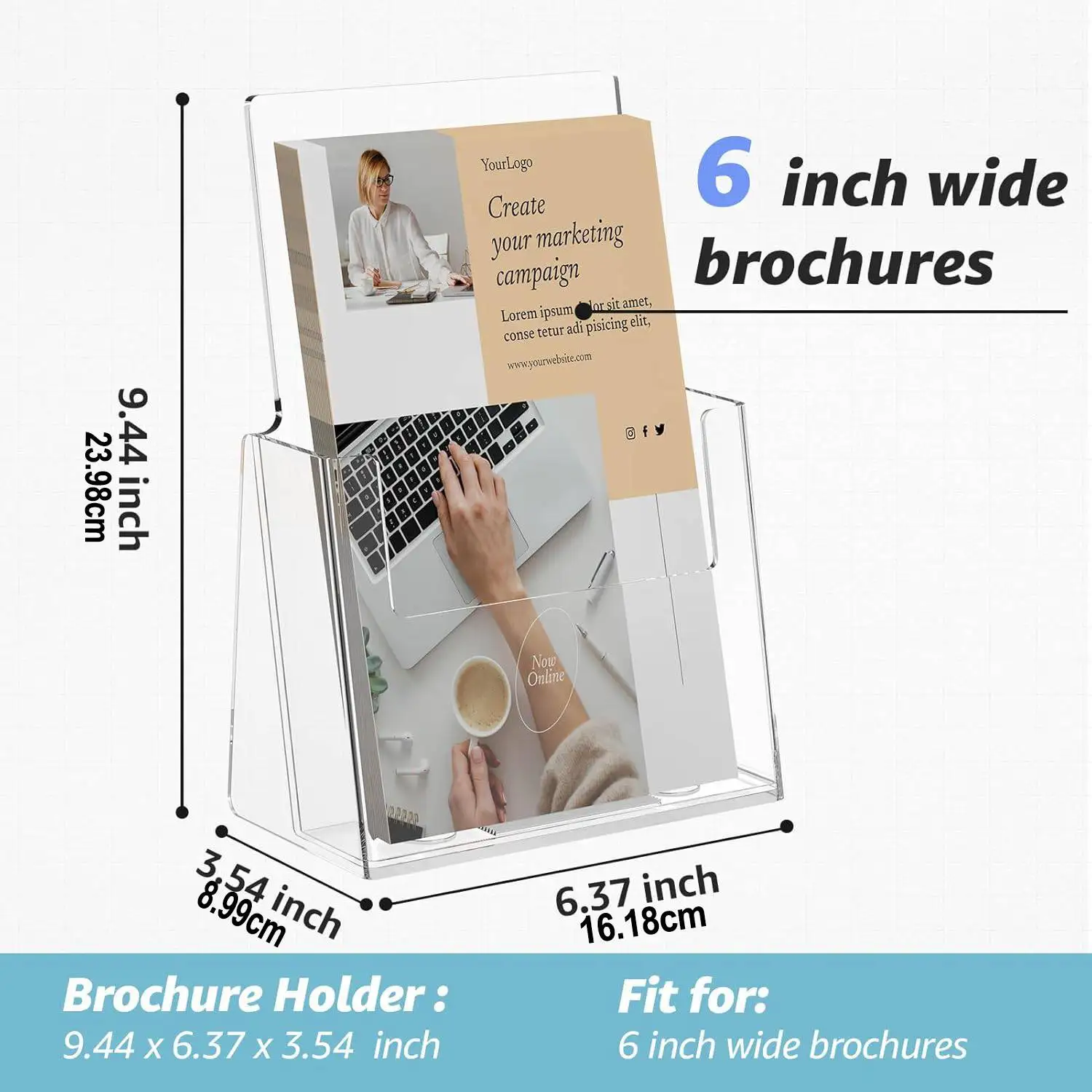 2 Pcs Acrylic Brochure Holder 6x9In Clear Literature Holder Countertop Organizer Flyer Display Stand Bi-fold Magazine Holder