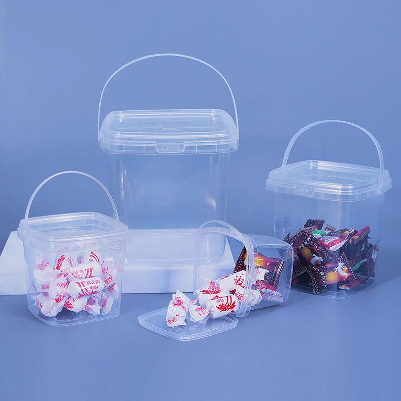 10 Pcs 280ML-2L Clear  Empty Plastic Bucket With Lid Food Grade Square Storage Container For Food Liquid Cream Seal