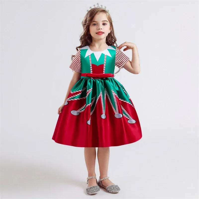 2024 Christmas Girls Party Dress Cute Santa Claus Snowman Girls Princess Cosplay Dress For 4-10 Years Carnival Costume Clothing