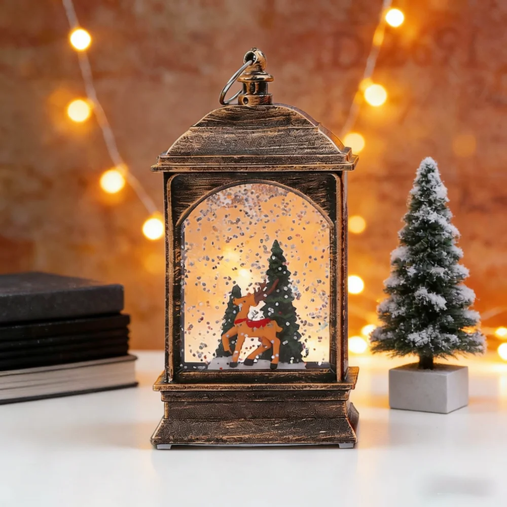 LED Christmas Decorative Lantern Snow Globe Santa Snowman Figurine Tabletop Ornament Holiday Party Decorations