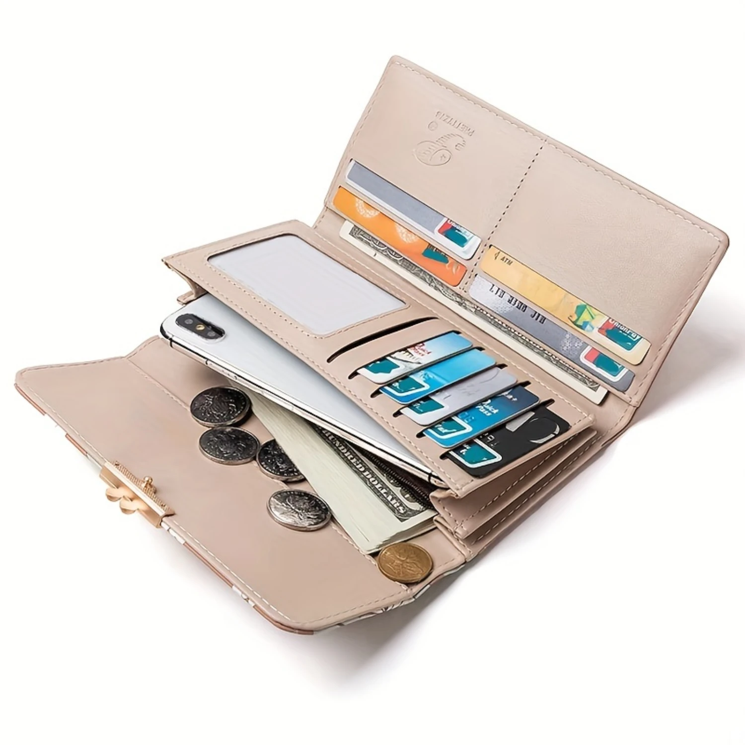 Portafoglio lungo con pochette classica con stampa floreale, portamonete a tre ante, portacarte con portafoglio casual con slot multipli