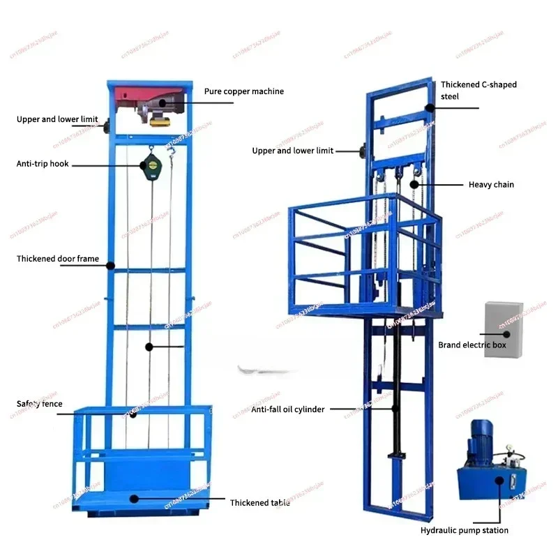 Winda domowa 3M obciążenie 500KG hydrauliczna winda towarowa prosta fabryka mały magazyn prowadnica szyna platforma podnosząca elektryczny wciągnik