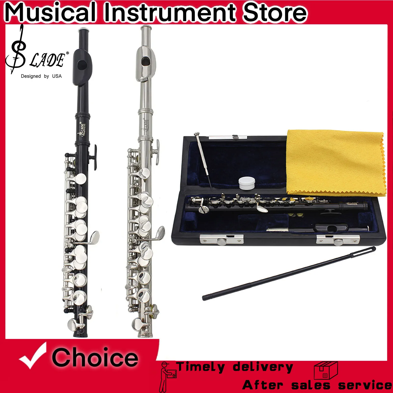 SLADE Piccolo C Tune Cupronickel Woodwind Instrument Boutique Piccolo dengan Aksesori Pembersihan Cocok untuk Pertunjukan