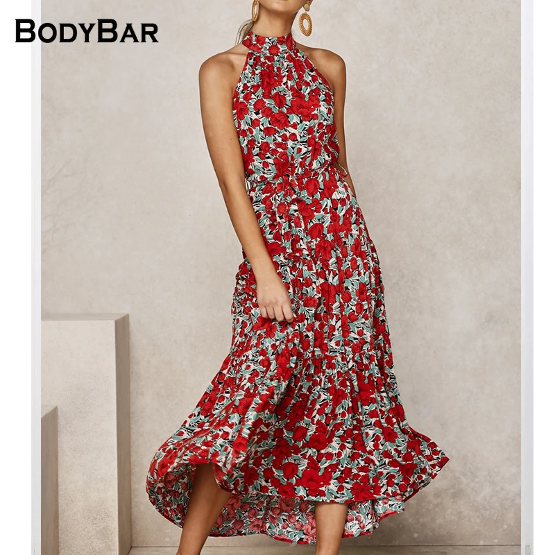 

Summer Belt Party Dress Woman Beach Casual Dresses Sexy Halter Strapless Printing Sundress Lace Up Vacation Vestidos For Ladies