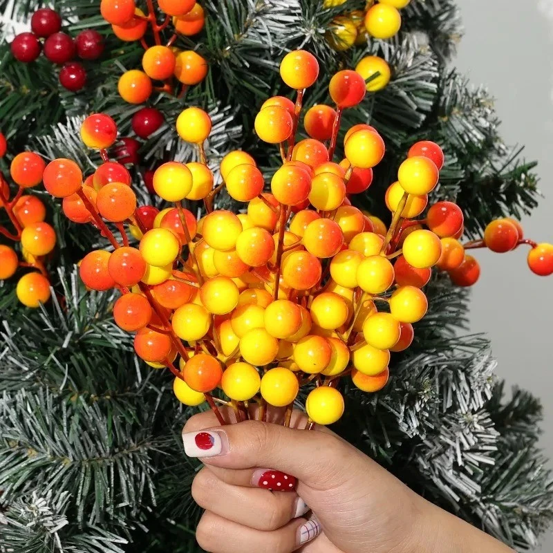 5/10 قطعة التوت الاصطناعي ينبع Oange الذهب والفضة محاكاة عيد الميلاد هولي بيري إكليل شجرة عيد الميلاد حفلة المنزل الجدول حلية