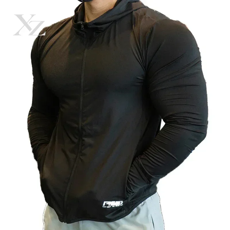 2024 New Man Long Sleeve Fashion Jogging Casual Training Clothes Loose Gym Fitness Sports Zipper T-shirt