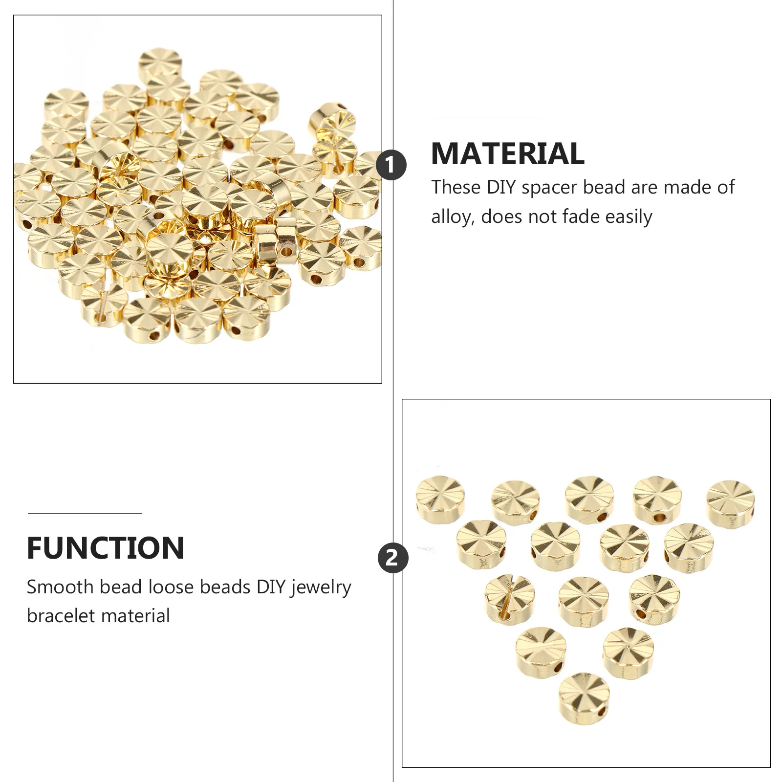 

60pcs 6Mm Golden Alloy Spacer Beads Diy Jewelry Necklace Bracelet Metal Loose Beads For Accessories Making Repair Beading