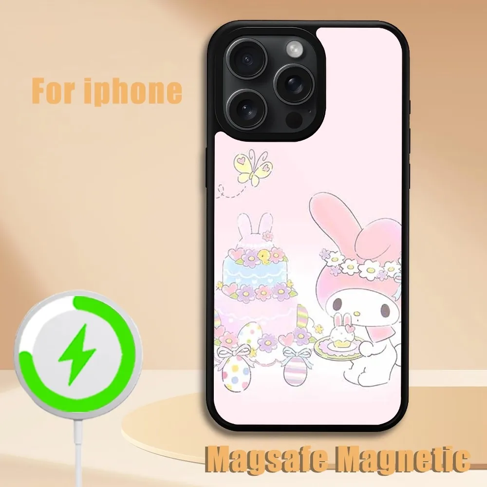 MINISO Sanrio Melody  Phone Case For iPhone 11 12 13 14 15 Plus Pro Max Magsafe Magnetic Wireless Charging Cover