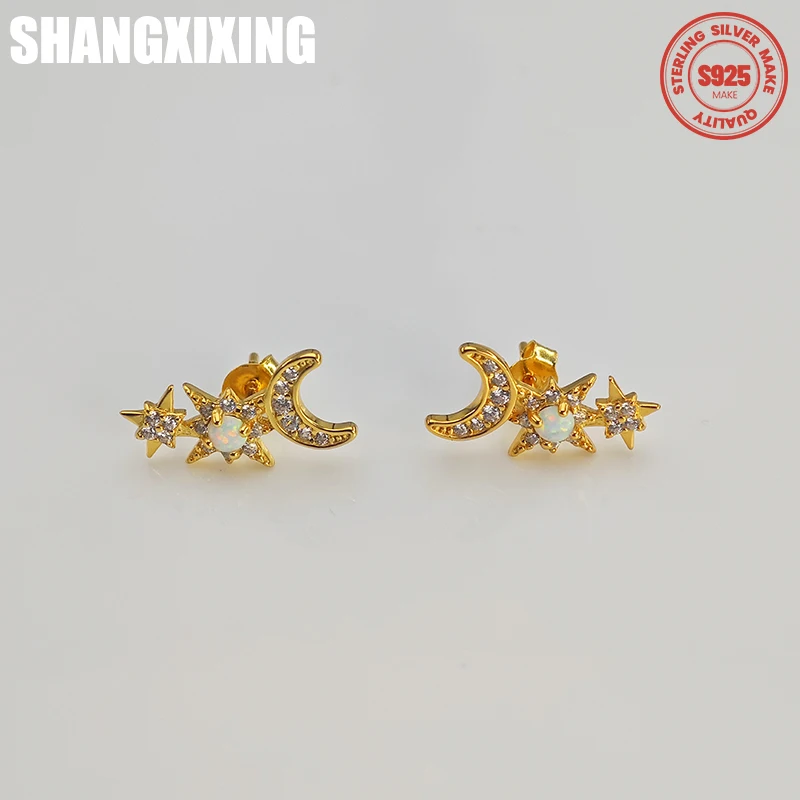 

925 Star Luxury Lady Shiny Zircon Moon Charm Girl Exquisite European and American Advanced Fashion Ear Studs S925 Jewelry gift