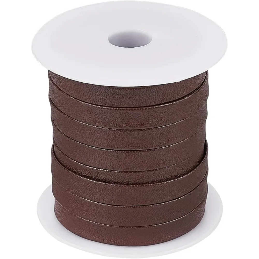 1Roll 22,5 jardów Coconut Brown Flat PU Leather Strips 10mm Skórzana taśma przycinająca Dwustronna skórzana taśma skośna do torebek Buty