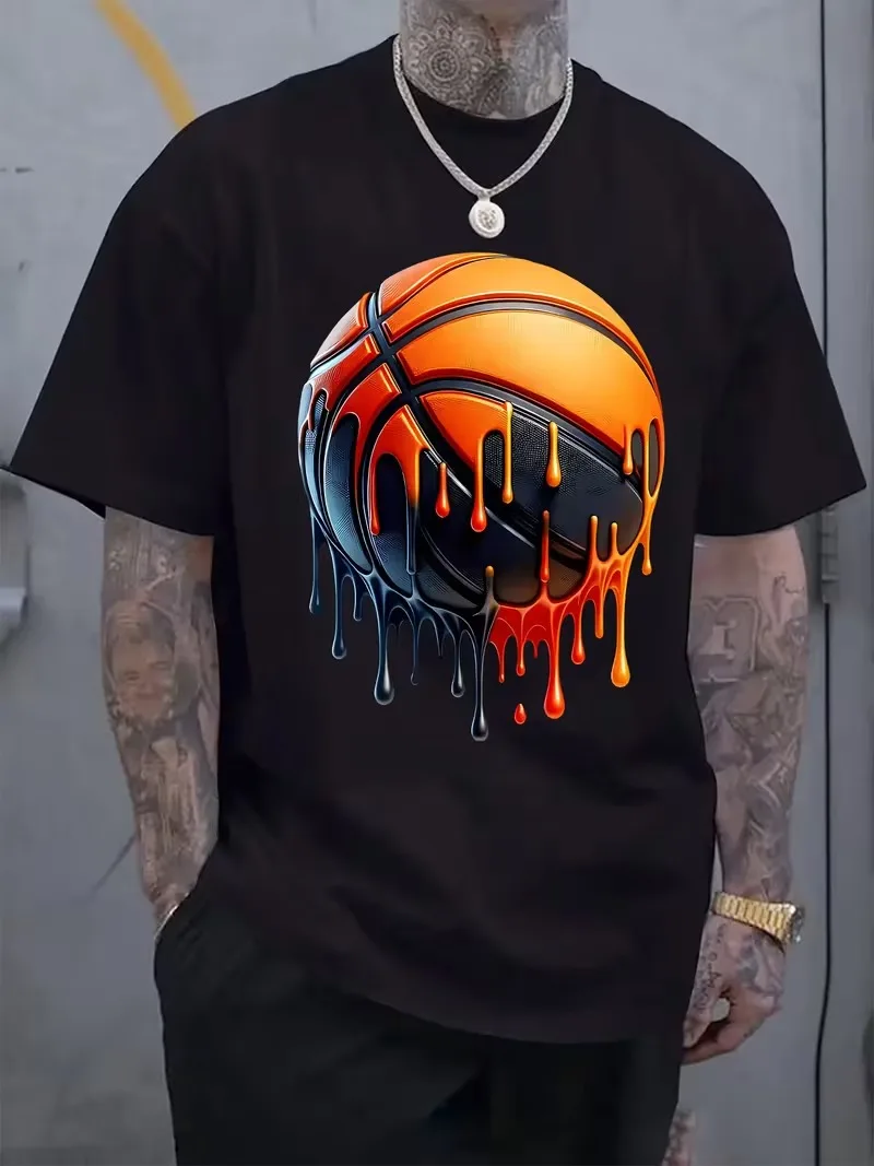 

Fashion basketball pattern men's short sleeved T-shirt for summer breathable round neck sports street style basketball fan tops