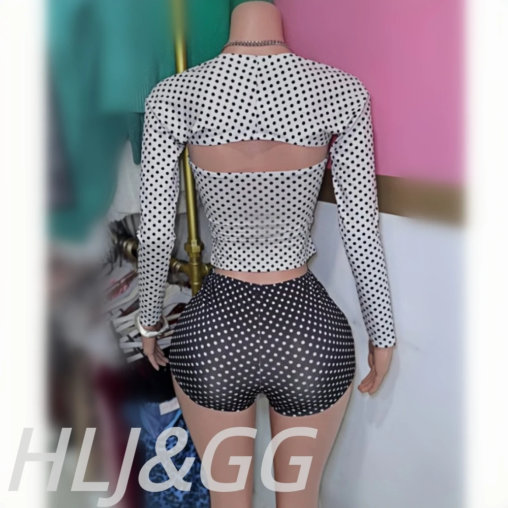 ชุดเซ็ต 3 ชิ้น ลายจุดสไตล์ Y2K จาก HLJ Fashion เสื้อแขนยาว + เสื้อกั๊ก + กางเกงขาสั้น ชุดลำลองฤดูร้อนสไตล์เรโทรใหม่ เข้าชุดกันได้ดี เหมาะกับแฟชั่นสตรีท