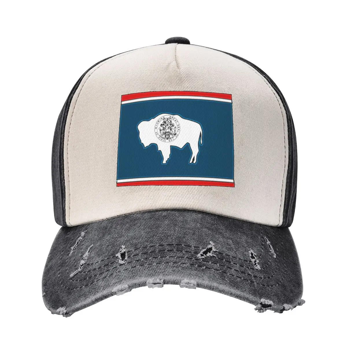 

Wyoming Map With Wyoming State Flag Baseball Cap Bobble Hat Streetwear luxury woman cap Male Women's
