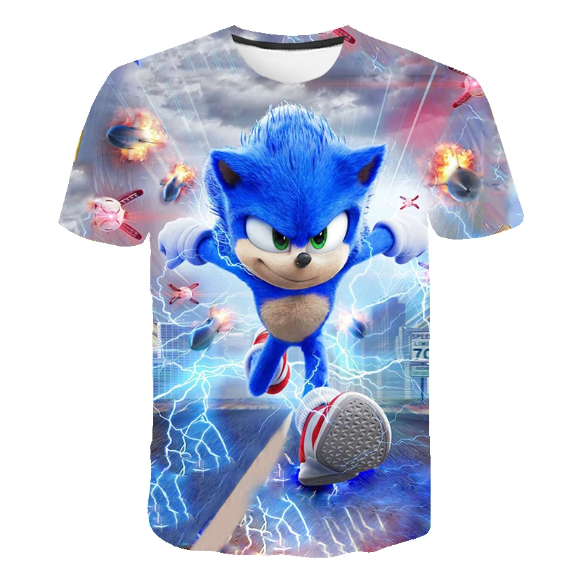 Image of Neues Sonic-T-Shirt für Jungen, Kinder-T-Shirts, lässiges, kurzärmliges, bedrucktes T-Shirt für Jungen, Sommer-T-Shirts für Kinder, Tops