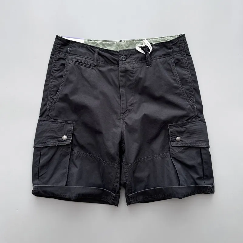 American Vintage Distressed Cargo Shorts for Men 280gsm Heavyweight 100% Cotton Loose Straight Leg Knee-Length Amekaji Summer