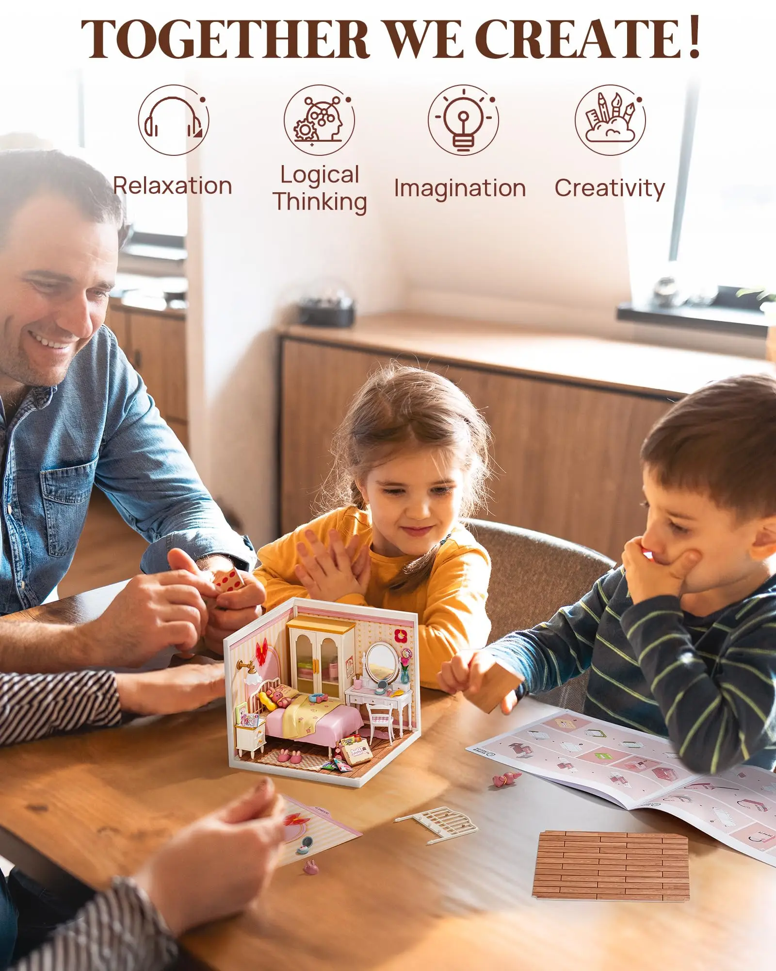 Robotime Rolife 3D-Puzzle-Modell Super Store Serie Schönes rosa Schlafzimmer Kunststoff DIY Miniaturhaus Kit Bausteine Kits