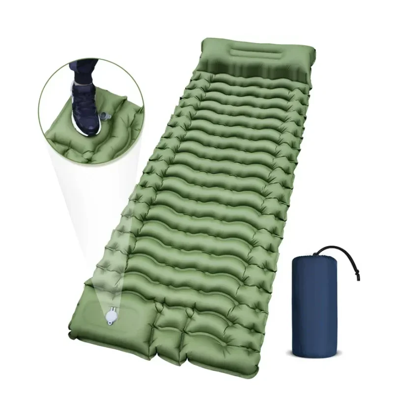 Camping Sleeping Pad With Pillow, Ultralight Camping Mat With Built-in Foot Pump, Inflatable Sleeping Pads, Compact