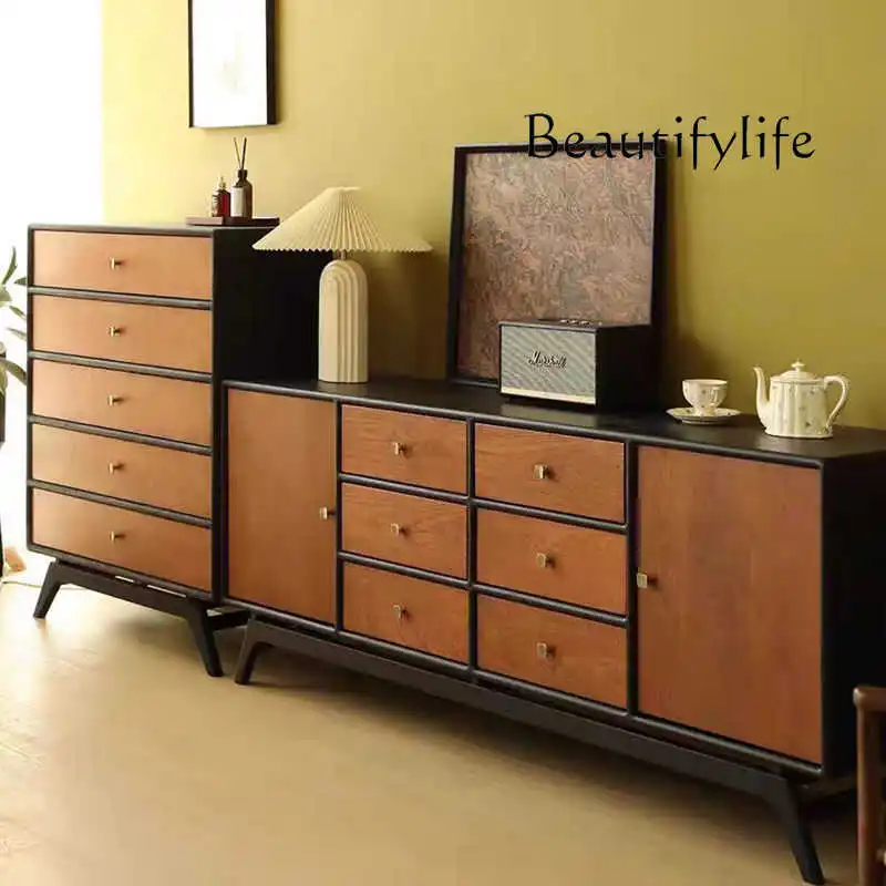 French retro solid wood locker small apartment living room modern simple bedroom storage bedside table