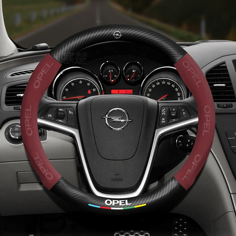 For Opel OPCline ASTRA CORSA INSIGNIA MOKKA VECTRA GTC Tigra Car Carbon fiber Suede Leather Steering Wheel Cover Accessories