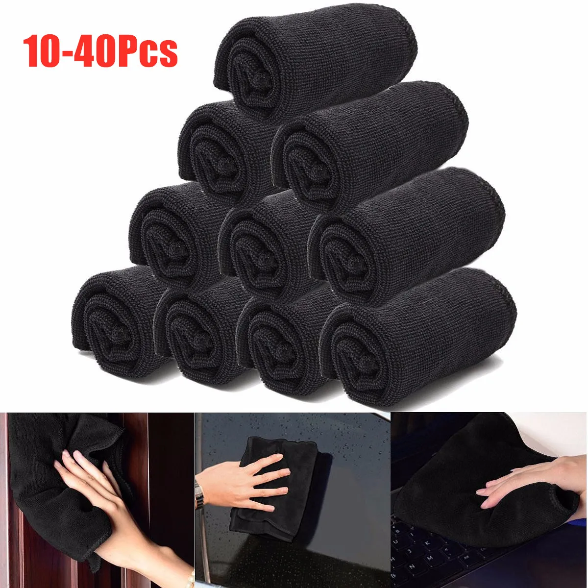 

40pcs/set 30x40cm Car Care Polishing Wash Towels Microfibers Car Detailing Cleaning Soft Cloths Home Window Black Car Wash