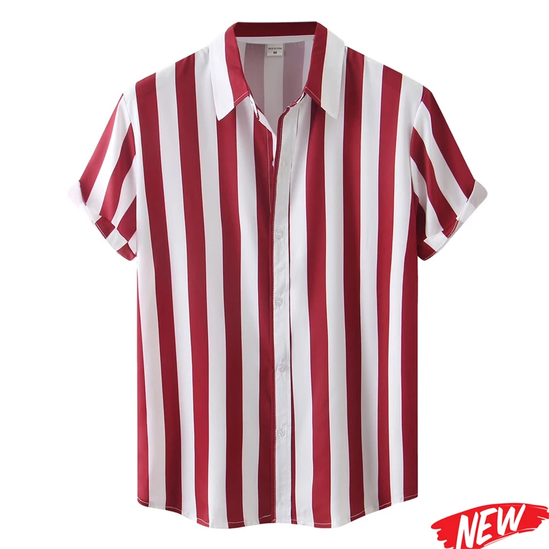 2026 3D Printed Striped Hawaiian Shirt For Men Clothing Spring Summer Short Sleeve Lapel Aloha Shirts Street Casaul Button Shirt