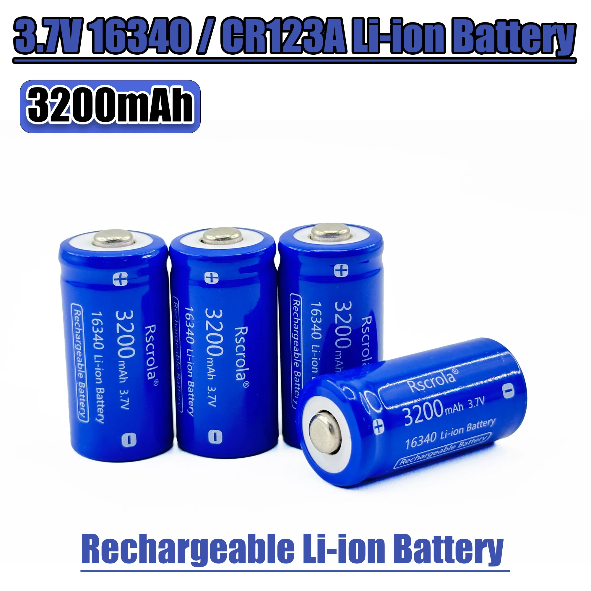 Rscrola 16340 CR123A Li-ion Rechargeable Battery 3.7V 3200mAh and For LED Flashlight Laser Pen For 16340 CR123A Battery