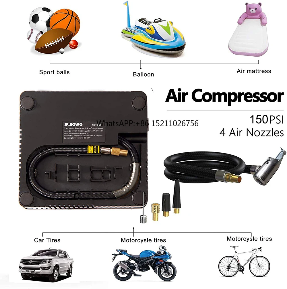 Car emergency kit 12v jumpstarter portable booster batterie car jump starter power bank with air compressor