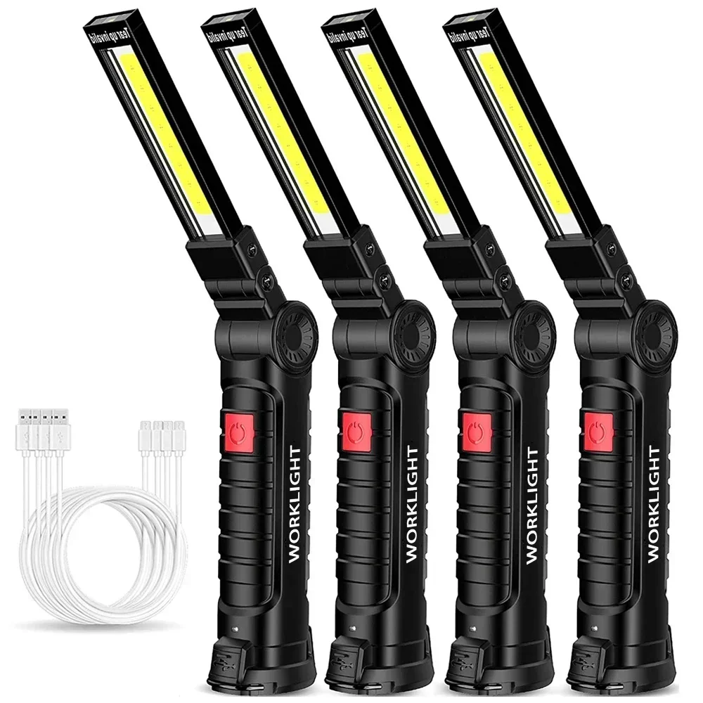 1PC LED COB Work Light, With Magnetic Base & Hanging Hook Outdoor Flashlight, USB Rechargeable Handheld Torch, 360° Rotatable
