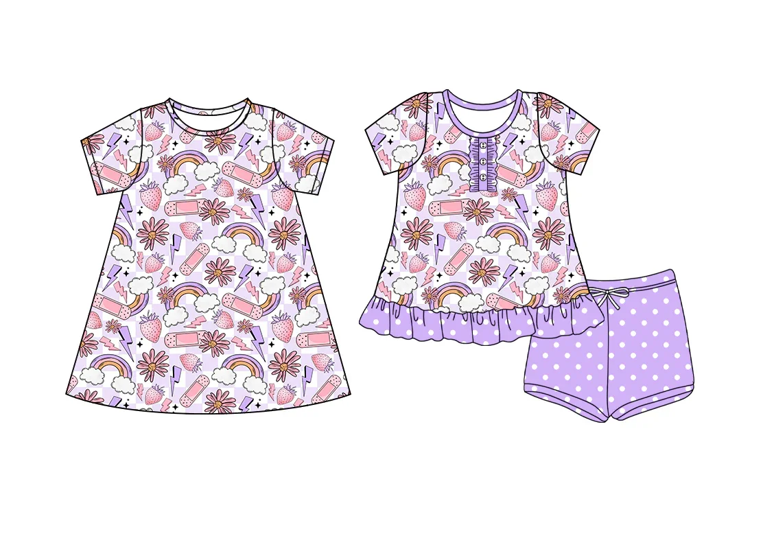 

Summer children's clothing for girls little bee print matching suit fashionable baby cute suit newborn purple dress for baby gir
