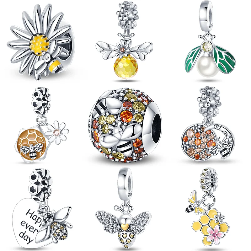 Fit Pandora 925 Original Bracelet 100% 925 Sterling Silver Bee Hive Daisy Series Charm Beads Fine DIY Birthday Jewelry For Women