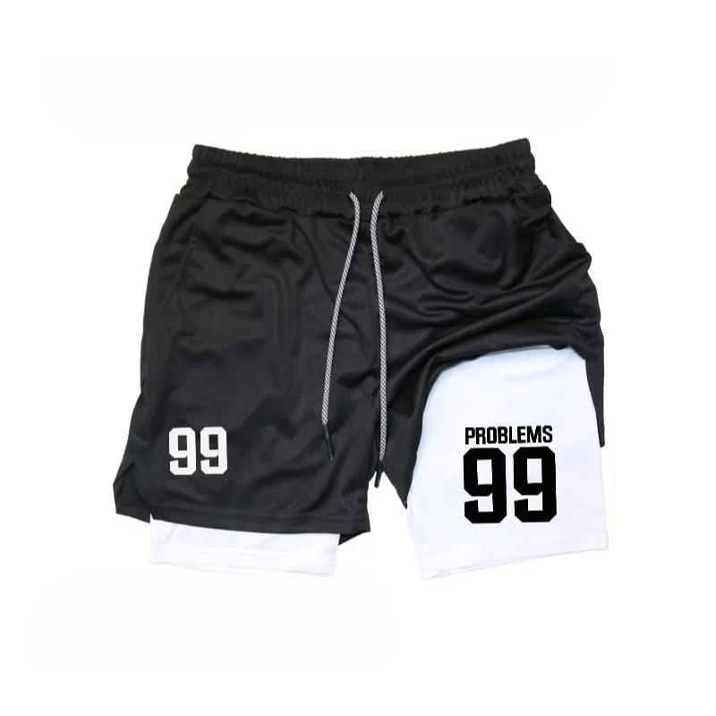 Elasticity Trendy Cycling Men Summer Quick-Dry Fitness Shorts Breathable 2-in-1 Running Fashion Training with Double Deck Casual