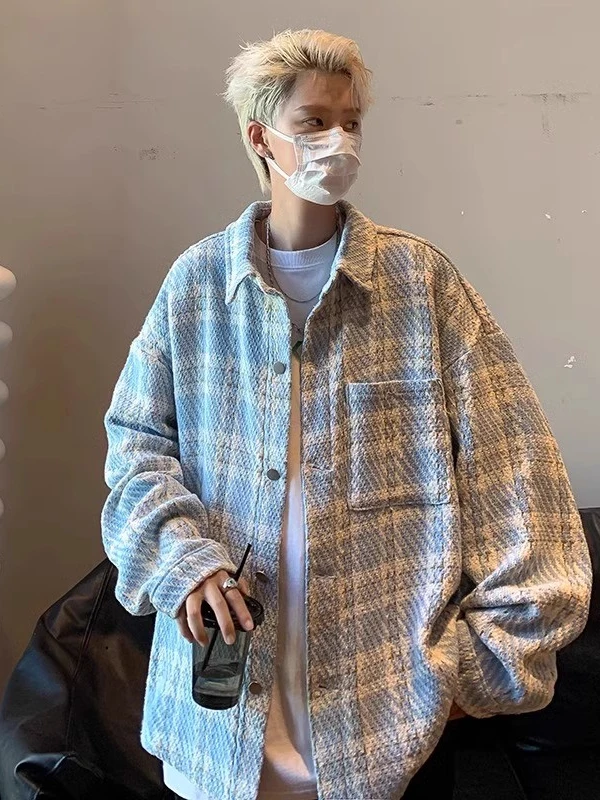 

Loose Fit Plaid irt Jaet for Men Casual Sle Autumn Wear Polyester Fabric Long Sve Button Closure No Brand