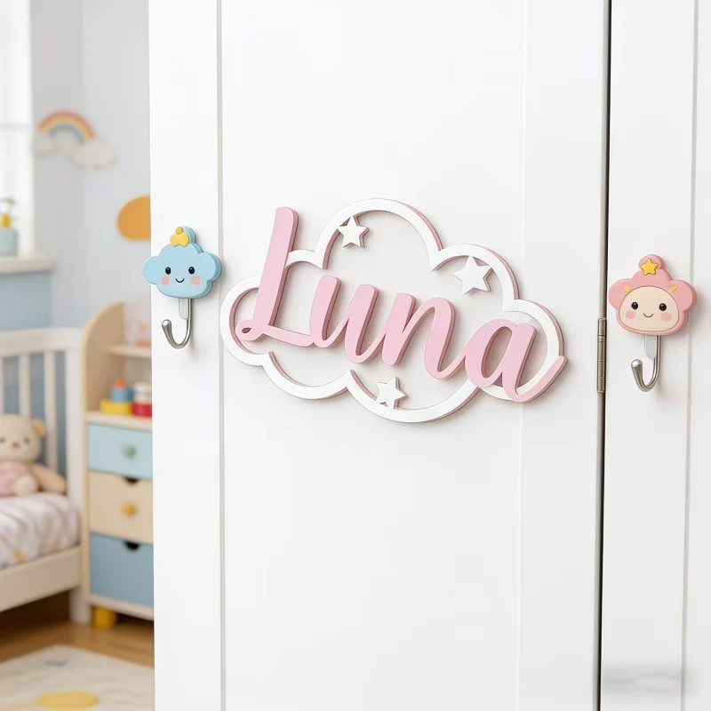 1pc wooden double-layer name tag, ideal gift for birth, baptism, and wall decoration, cute cloud pattern