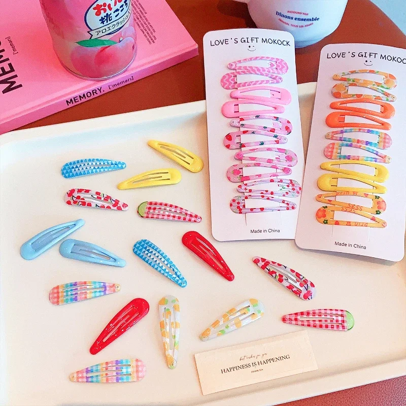Fruit Print Water Drop Kids Snap Hair Clips For Women Girls Kids Candy Color Strawberry Plaid Dot Toddler Children Barrettes