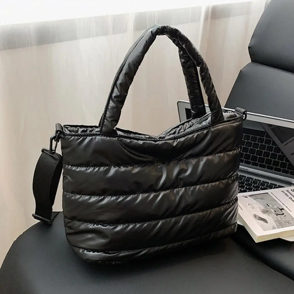Damenhandtaschen, leichte Puffy-Handtasche mit großem Fassungsvermögen, gesteppte Schultertasche mit verstellbarem Riemen, Puffer-Tragetasche, Einkaufstasche – Detail 3