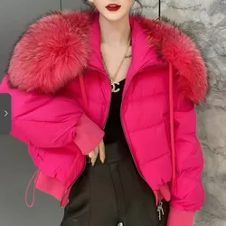 New Real Natural Raccoon Fur Coat Thick Short Parkas Female Loose 90 White Duck Down Coat 2024 Winter Puffer Jamecket Women