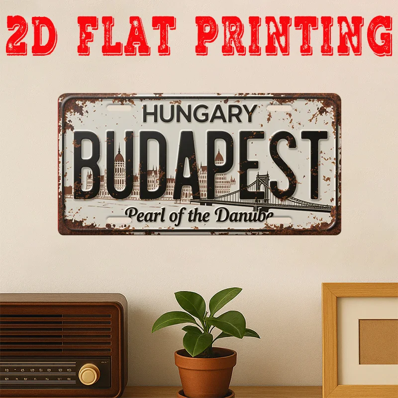2D Flat, 1pc Budapest Hungary Metal Wall Art Sign - Vintage Retro Suitable for Budapest Cityscape & Danube Pearl Design
