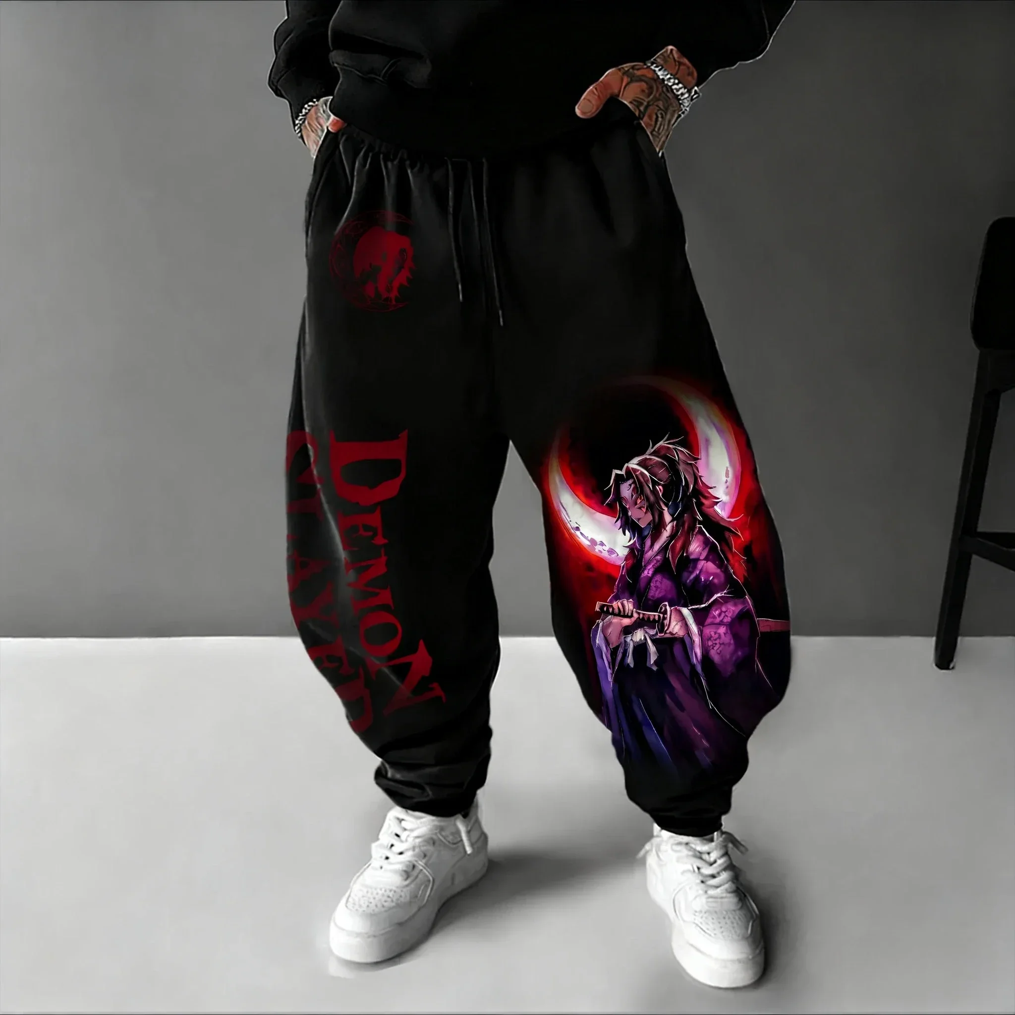 

Demon Slayer Anime Versatile Sweatpants 2026 Men's Autumn/Winter Kokushibo Harajuku Trend Casual Plus Size Tapered Pants