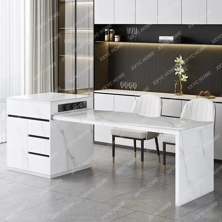 Y Open Kitchen Island Table Integrated Retractable Island Slide Rail Table Translation Rail Countertop Heavy Duty Guide Hardware