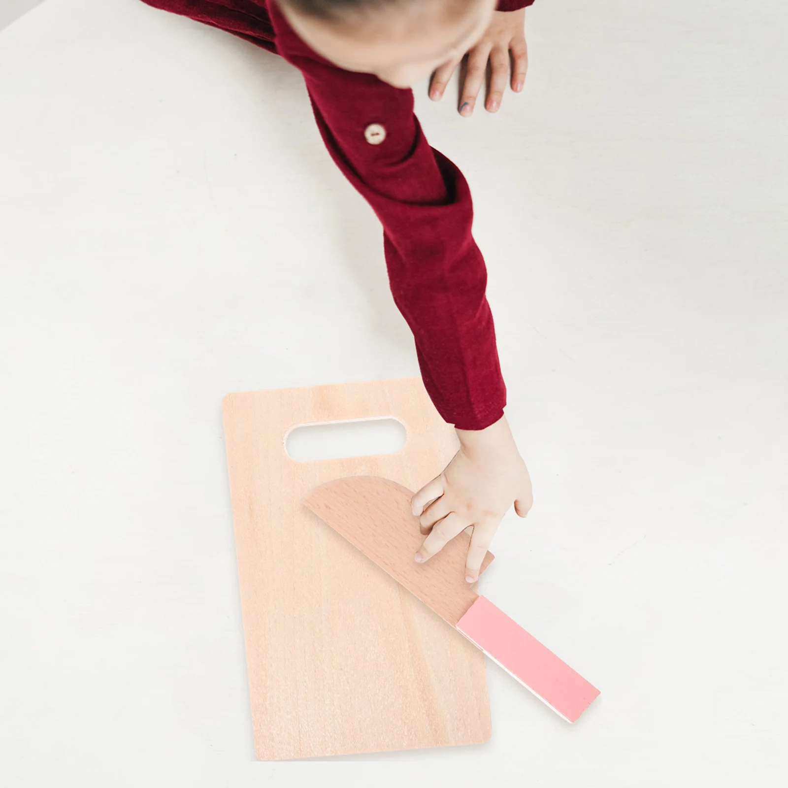 

1 set Pink Wooden Cutting Board Toy Smooth Surface Safe Kids Kitchen Game Lightweight Small Size Child
