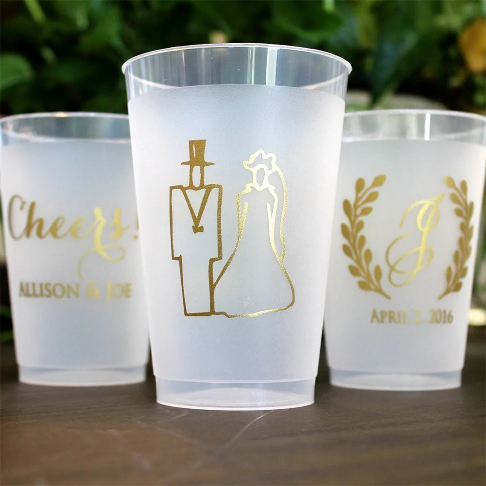 Bride and Groom Shatterproof Wedding Cups, Plastic Party Cups, Frost Flex Cups, Cheers Monogrammed Cups, Shatterproof Cups, Plas