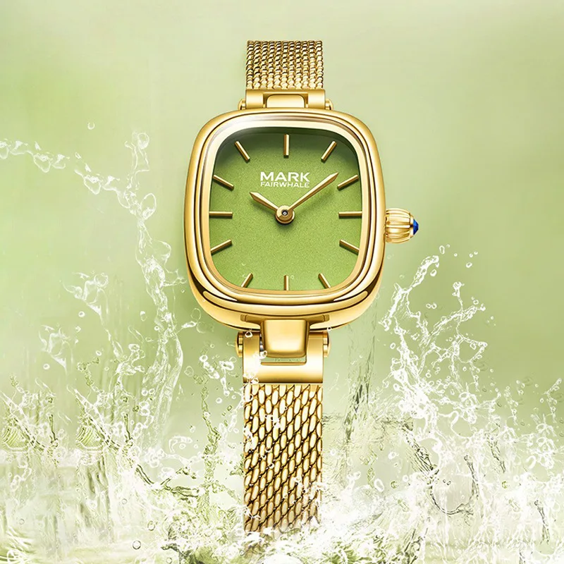 Ultra Thin Compact Square Quartz Watch for Women with Delicate Steel Strap and Waterproof Clasp