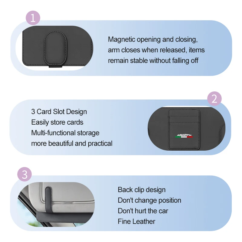 Car Sun Visor Organizer Card Storage Management Sunglasses Holder For Abarth 595 695 500 124 Spider 4S Panda 5CC TC