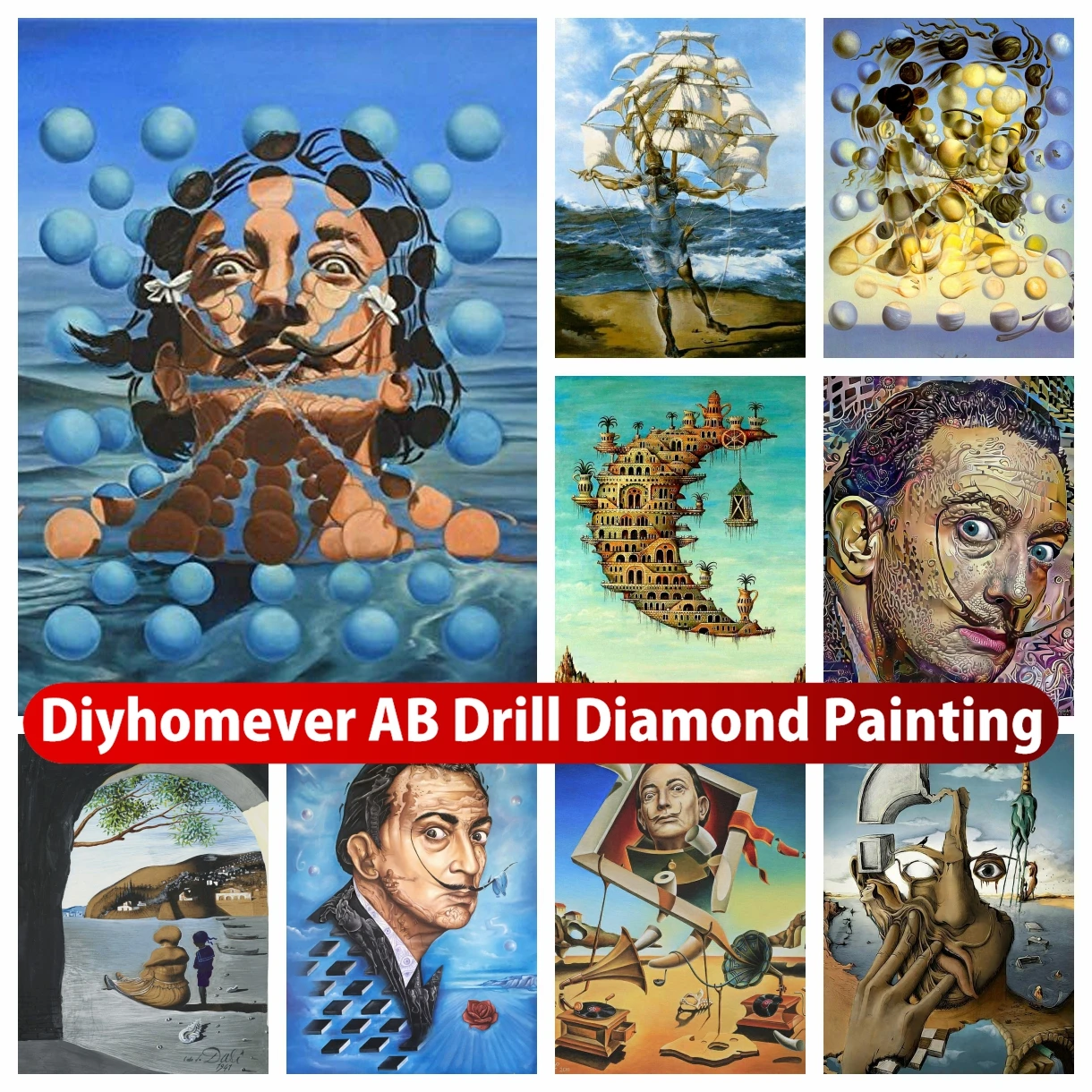 

Famous Surrealism By Salvador Dali 5D DIY AB Diamond Painting Square Round Cross Stitch Rhinestones Mosaic Embroidery Home Decor