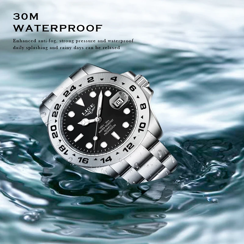 LIGE 2025 ساعات رجالية فاخرة كلاسيكية مقاومة للماء بحزام من الفولاذ المقاوم للصدأ ساعة يد كوارتز ساعات عمل للرجال reloj hommes #3